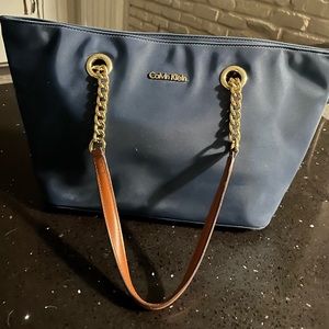 Navy Calvin Klein Nylon Bag w/ Gold Chains